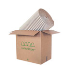 Boîte en carton avec une bobine de papier ondulé cushionPaper